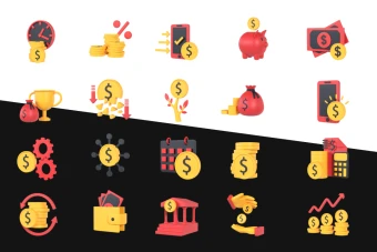 آیکون های سه بعدی پول و سرمایه و ...