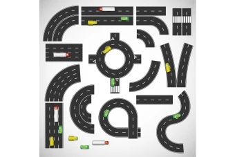 فایل وکتور مجموعه بزرگراه ها همراه با ماشین های سبک و سنگین