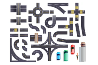 فایل وکتور مجموعه بزرگراه ها همراه با ماشین های سبک و سنگین