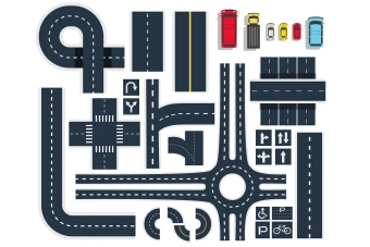 فایل وکتور مجموعه بزرگراه ها همراه با ماشین های سبک و سنگین