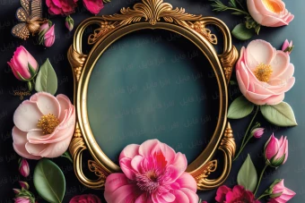 عکس شیک و زیبا از یک قاب همراه با گل های روی آن