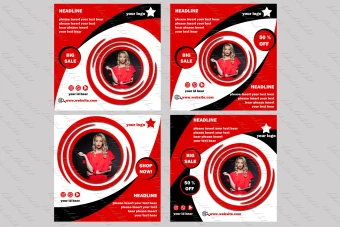 دانلود طرح لایه باز قالب پست اینستاگرام سفید و قرمز و مشکی شیک متشکل از دایره ها و منحنی ها و اشکال زیبا
