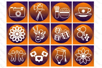 دانلود طرح لایه باز کاور هایلایت استوری اینستاگرام گردینت دار بنفش و نارنجی متشکل از اشکال سفید