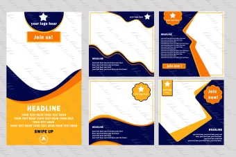 دانلود قالب پست و استوری اینستاگرام سرمه ای و زرد و نارنجی لایه باز مخصوص همه ی مشاغل