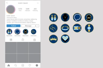 دانلود 10 کاور هایلایت استوری اینستاگرام طلایی و آبی برای جواهرفروشی و فروش انواع زیورآلات