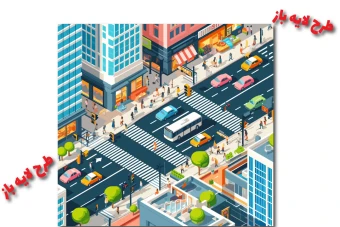 طرح وکتور لایه باز از شهر کارتونی کاملا لایه باز جهت تغییر اندازه و رنگ