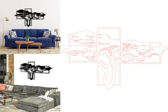 وکتور دیوارکوب سه بخشی درخت آکاسیا جهت حکاکی و برش لیزری