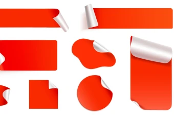 موکاپ ریبون و استیکر قرمز رنگ