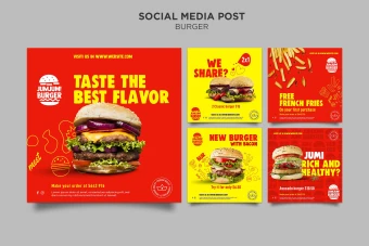 طرح لایه باز فست فود همبرگر پست اسلایدی واستوری اینستا گرام