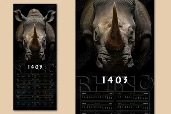 طرح لایه باز و خام تقویم دیواری سال 1403 طرح راینو/کرگدن