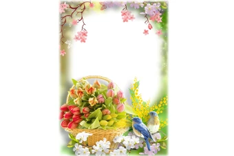 فریم وقاب با طرح سبد گل و پرنده