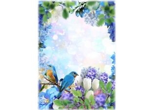 فریم و قاب رنگ آبی با طرح پرنده و گل