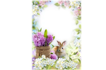 فریم و قاب با طرح خرگوش و سبد گل