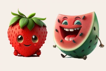 تصویر سه بعدی هندوانه و توت فرنگی