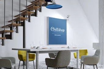 دانلود موکاپ حرفه ای تابلو قاب دار روی دیوار شرکت برای پوستر و کسب و کار شما