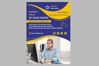 دانلود طرح لایه باز پوستر یا تراکت تبلیغاتی سرمه ای و زرد شیک و ساده برای تبلیغات کسب و کار یا فروش محصولات