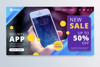 قالب لایه باز بنر افقی یا وب سایت فروشگاه موبایل  شماره 5