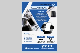 دانلود طرح لایه باز پوستر یا تراکت تبلیغاتی آبی  و سفید و طوسی کمرنگ متشکل از مثلث ها برای تبلیغات کسب و کار یا فروش محصولات