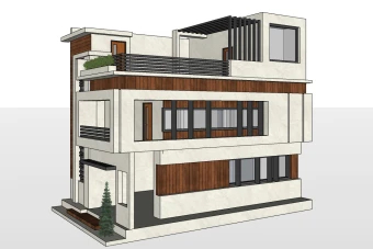 فایل اسکچاپ نمای تریبلکس دو نبش با روف گاردن