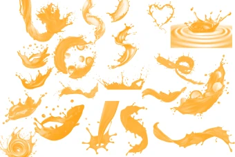 افکت پاشیدن آب میوه پرتقال ابزار براش فتوشاپ پاشیدن پرتقال 78 تا براش مختلف پاشیدن آب پرتقال شکلات و آبو هر مایه با موج دار شدن متنوع با رنگ دلخواه
