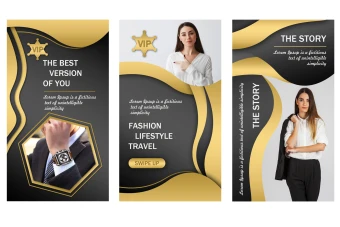 دانلود طرح لایه باز استوری اینستاگرام طوسی و طلایی متشکل از منحنی ها و شیپ ها