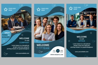 دانلود طرح لایه باز قالب استوری اینستاگرام آبی روشن و تیره و متشکل از شیپ های جذاب و زیبا