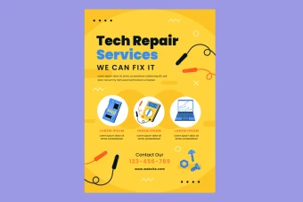 طرح لایه باز تراکت یا  پوستر تبلیغاتی برای تعمیر موبایل و وسایل صوتی و تصویری شماره 67