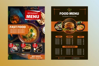 پوستر لایه باز منوی رستوران مشکی و نارنجی
