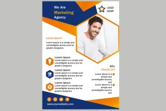 دانلود طرح لایه باز پوستر یا تراکت تبلیغاتی سرمه ای و نارنجی متشکل از مثلث ها و اشکال هندسی و چندضلعی مناسب برای تبلیغ کسب و کار یا برگزاری همایش یا ...