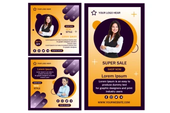 دانلود طرح لایه باز قالب پست و استوری اینستاگرام بنفش تیره و زرد متشکل از دایره و بیضی