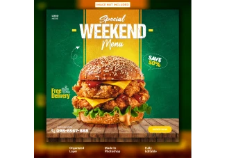 دانلودطرح لایه باز قالب پست شبکه های اجتماعی مناسب رستوران وفست فود