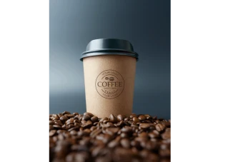 دانلود موکاپ لایه باز لیوان کاغذی همراه دانه قهوه