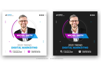 دانلود طرح لایه باز قالب پست شبکه های اجتماعی سفید و مشکی