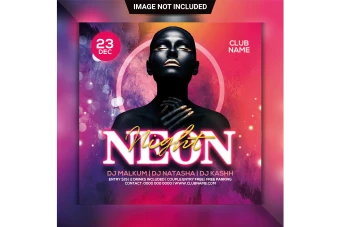 دانلود طرح لایه باز قالب پست نئونی اینستاگرام و شبکه های اجتماعی