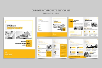 بروشور دو لت برای شرکت و ساخت وساز / دانلود کاتالوگ شرکتی و ادرای لاکچری و زیبا 8صفحه رنگ زرد