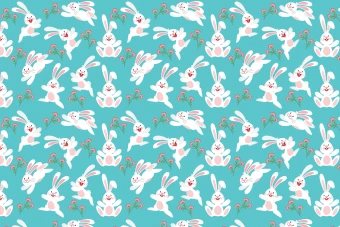 دانلود طرح لایه باز پترن خرگوش سفید و خوشگل با پس‌زمینه ی گلدار و آبی