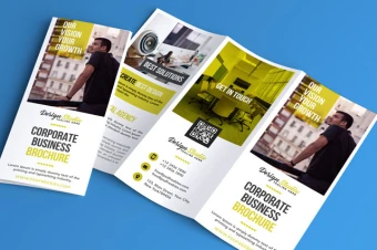 بروشور 3لت دورو برای کسب و کار رنگ زرد / بروشورهای تبلیغاتی شرکتی لایه باز فرمت فتوشاپ قابل ویرایش