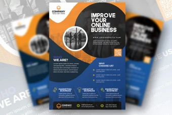 تراکت تبلیغاتی برای کسب و کارمشاور و مجری پروژه در رنگ آبی و نارنجی