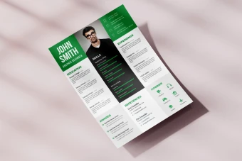 طرح رزومه کاری لایه باز فرمت فتوشاپ رنگ سفید مشکی سبز