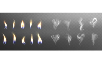 مجموعه لایه باز طرح شعله ای های آتش همراه با دود