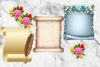 ۷۰کادر طوماری با طرح های گل ، پر ، پرنده ، پروانه و کشتی