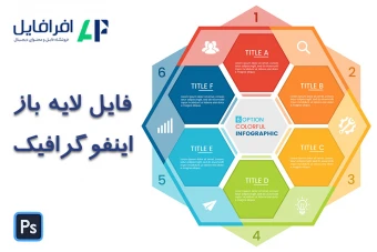 فایل لایه باز اینفوگرافیک مراحل انجام کار و تحقیقات و شکل شش ضلعی با فرمت فتوشاپ