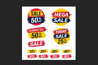 مجموعه برچسب های لایه باز تخفیف و فروش ویژه زرد و قرمز