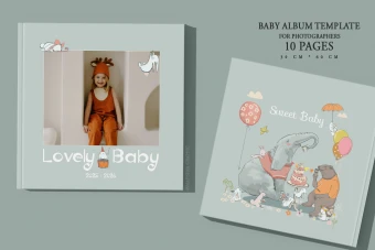 آلبوم عکس دیجیتال لایه باز کودک با تم تولد خرگوش های بانمک و حیوانات جنگل