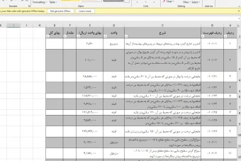 فهرست بها تحت اکسل ابنیه ، راه وباند ، تاسیسات مکانیکی و برقی 1404