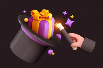 وکتور سه‌بعدی جعبه کادو و کلاه جادویی