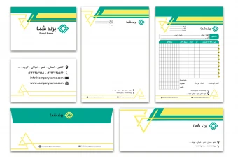 دانلود طرح لایه باز ست اداری سبز و زرد متشکل از خطوط شکسته