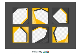 دانلود طرح لایه باز و وکتور تمپلیت و کاور پست اینستاگرام و سوشال مدیا به صورت پک ۶ تایی، رنگ مشکی و زرد مناسب برای پیج های فروشگایی بخصوص لوازم ورزشی و باشگاهی و سایر