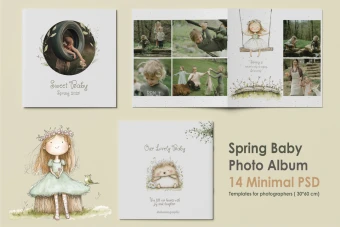 دانلود طرح آلبوم دیجیتال لایه‌باز کودک با تم بهاری سبز (۱4 برگ، سایز ۶۰×۳۰)