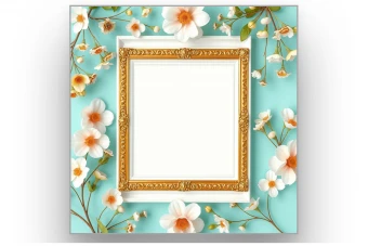 قاب عکس طلایی با حاشیه گل دار جای عکس دوربری شده